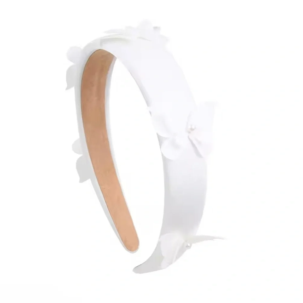 White Satin Butterfly and Pearl Headband